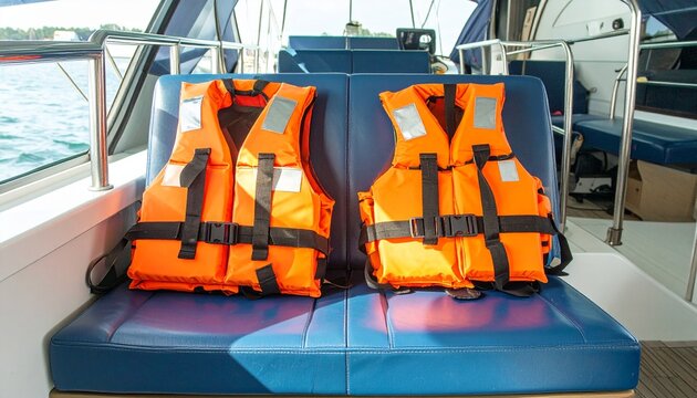 Two Orange Life Jackets on a Boat Seat