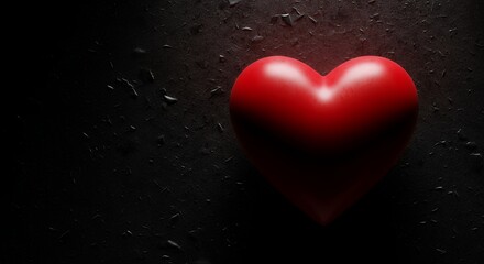 Deep red heartfelt symbol resting on textured dark background illuminated softly emphasizing its smooth contours and emotional depth capturing