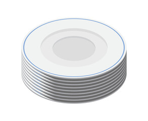 Isometric plates. Empty plates. Isometric cutlery. Isometric tableware. Vector illustration
