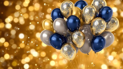 Elegant Gold, Silver, and Blue Balloons Bunch Festive Party Decoration