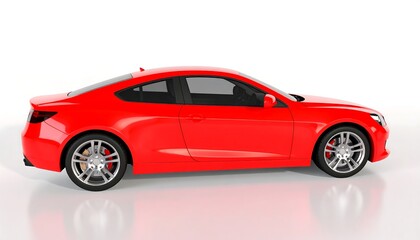 A vibrant red sports coupe is highlighted against a plain white background.