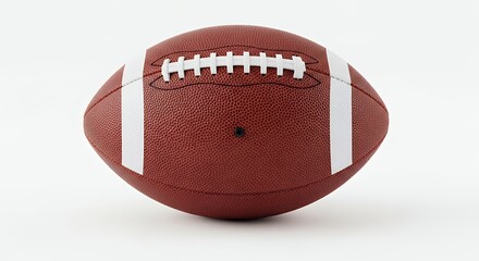 Close-up of a professional American football with detailed texture and laces on a plain white background perfect for sports marketing or advertising