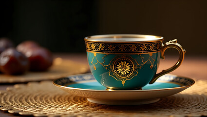 An ornate porcelain teacup and saucer