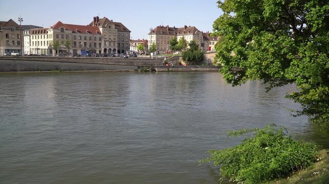 The river Oise flowing through the city of Creil, northern France