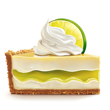 Slice of Key Lime Pie with Whipped Cream and Lime Garnish