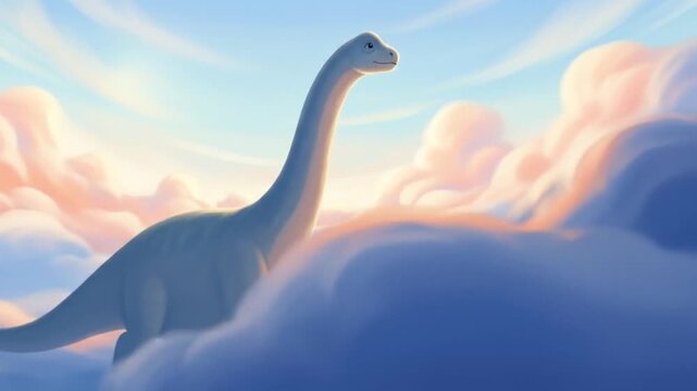Giant dinasaurus scartoon with POV from button and show the cloud