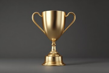 Shiny Gold Trophy on Solid Gray Background Celebrating Achievement and Success in Competition Events
