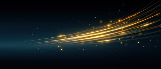 Golden Light Trails with Sparkles on Dark Background for Creative Design and Abstract Illustration