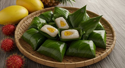 "Kelupis Snack authentischer Snack aus Brunei Klebreis in Bl&auml;tter gewickelt"