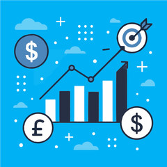 Business Finance Growth Chart with Currency Icons – Dollar, Euro, Pound Vector Illustration