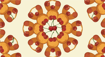 Cherry popover period vector seamless cherry donut pattern background for dessert lovers and bakery themed designs and sweet food art