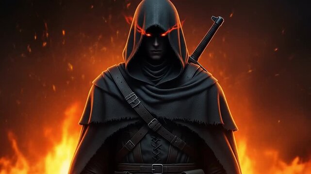 A fiery warrior in a red dress with a sword, embodying a vintage fantasy illustration