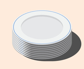 Isometric plates. Empty plates. Isometric cutlery. Isometric tableware. Vector illustration