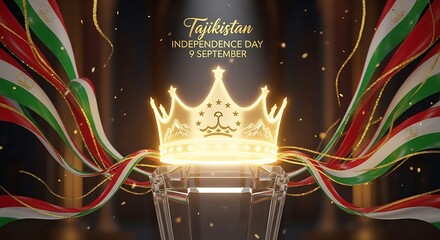 Tajik Independence Day 2024: Illuminated Crown on Crystal Pedestal