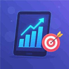 Business Growth Chart on Tablet with Target Arrow – Finance Vector Illustration