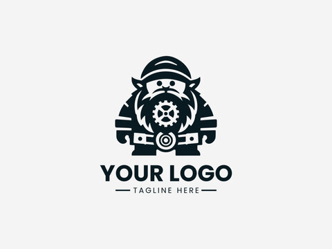 Playful dwarf mechanic with automotive tools in cheerful cartoon mascot vector logo
