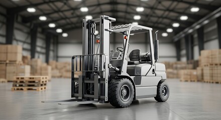 modern industrial warehouse with a gray forklift ready for material handling operations in a spacious environment