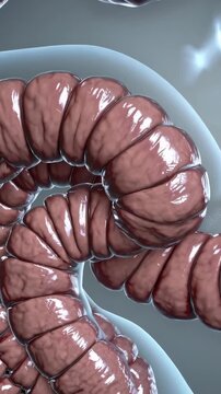 Medical animation showing a healthy large intestine, ideal for illustrating topics related to gastroenterology, digestive health, and endoscopic procedures