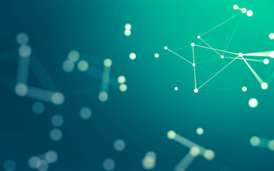 Abstract background. Molecules technology with polygonal shapes, connecting dots and lines. Connection structure. Big data visualization.