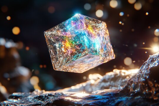 Floating Prismatic Cube, Mystical, Abstract, Digital Art