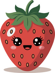 Obraz premium A cartoon strawberry with a cute face and green leaves on top against a plain background image