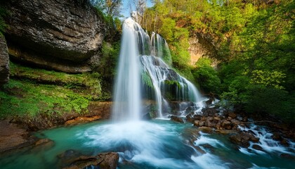 Naklejka premium enigmatic transparent waterfall defying gravity with an upside flowing cascade of water