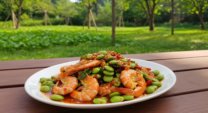 "Potrawa Udang Sambal ikoniczne danie Azji Południowo-Wschodniej krewetki w sambalu"