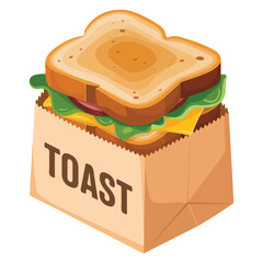 Delicious toast sandwich isolated vector illustration on white background