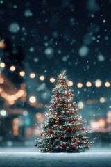 Obraz premium Snowy Christmas tree night scene