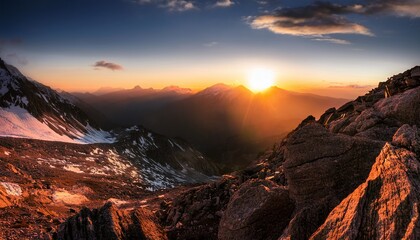 light after struggle symbolized by sunset mountain glow