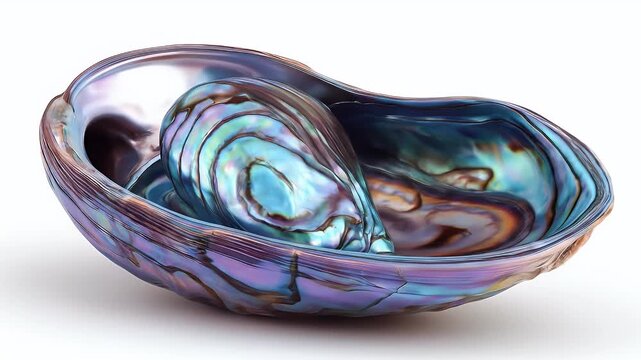 Dynamic Showcase of a Shimmering Iridescent Abalone Shell Slowly Rotating in Studio Light