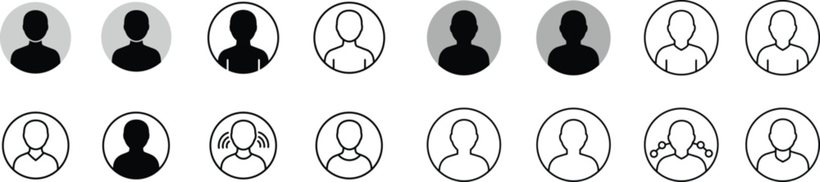 User Avatar and Profile Icon Set &ndash; People, Account, Silhouette, Outline, Business, Vector Clipart
