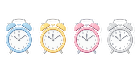 Colorful Alarm Clocks in Different Styles Time and Punctuality Concept