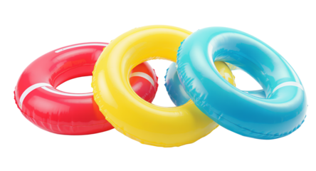 Colorful Inflatable Pool Rings on White Background