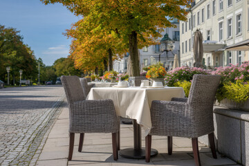 tranquil view of empty cafe terrace in heart of european capital city