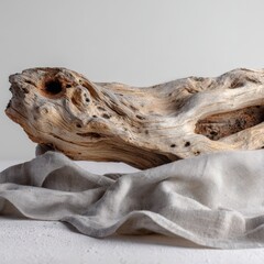 Obraz premium Gray fabric backdrop with driftwood