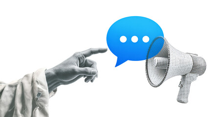 Communication Concept Hand Pointing to Speech Bubble with Megaphone