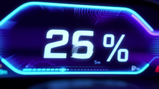 Electric Vehicle Battery Percentage Decreasing Over Time on Digital Dashboard.
