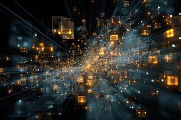 Fototapeta premium Abstract glowing cubes in digital space