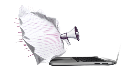 Digital Announcement Concept Megaphone Emerging from Laptop Screen