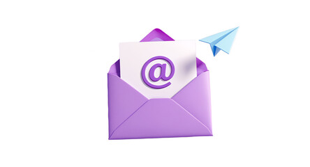 Email communication concept with envelope, heart, speech bubble, and paper airplane