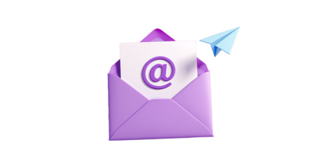 Email communication concept with envelope, heart, speech bubble, and paper airplane