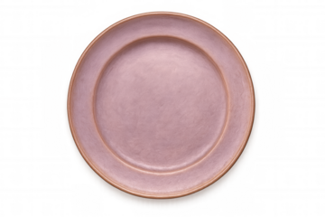 Round pink plate with gold border, isolated on transparent background, perfect for showcasing culinary creations or design projects