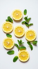 Fototapeta premium Lemon slices and mint arrangement