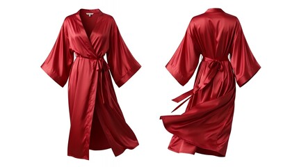 Luxurious deep red satin kimono robe with wide sleeves and waist tie showcasing elegant loungewear design for sophisticated leisure moments