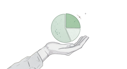 Hand holding a pie chart, business growth, financial success, data analysis, planning, investment, strategy, presentation