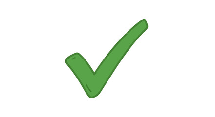 A hand-drawn green checkmark symbol isolated on a plain white background, representing approval or success.