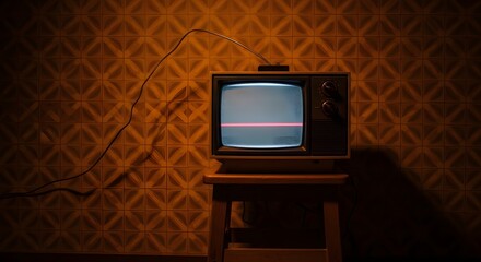 International Television Day Atmospheric scene of a vintage television set with a no signal line on the screen in a dark, retro-style room