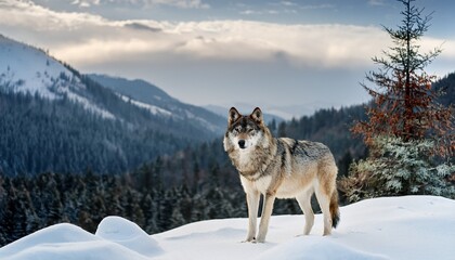 majestic gray wolf stands proudly on snow covered landscape