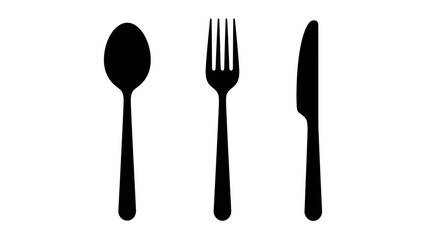 Classic Black Silhouette of a Spoon Fork and Knife Arranged in Order Ready for a Meal or Dining Experience